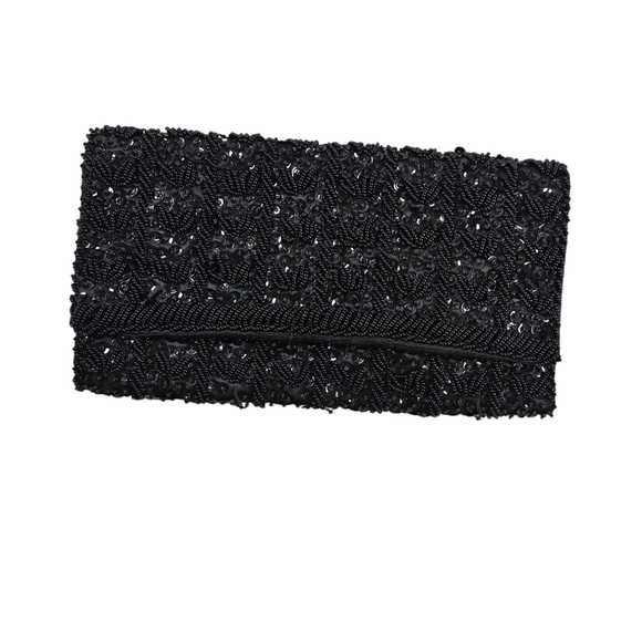 Vtg 60s black beaded fabric clutch cocktail purse - Picture 1 of 8